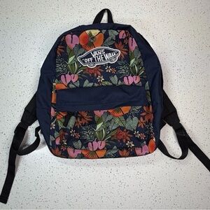 Vans Navy Floral Print Backpack with Pink and Orange Blooms